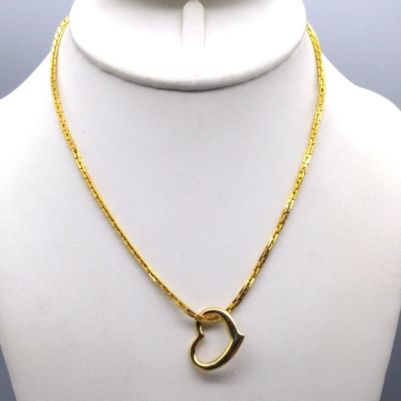 Vintage Open Heart Pendant on Gold Tone Square Link Chain Necklace - Picture 1 of 6